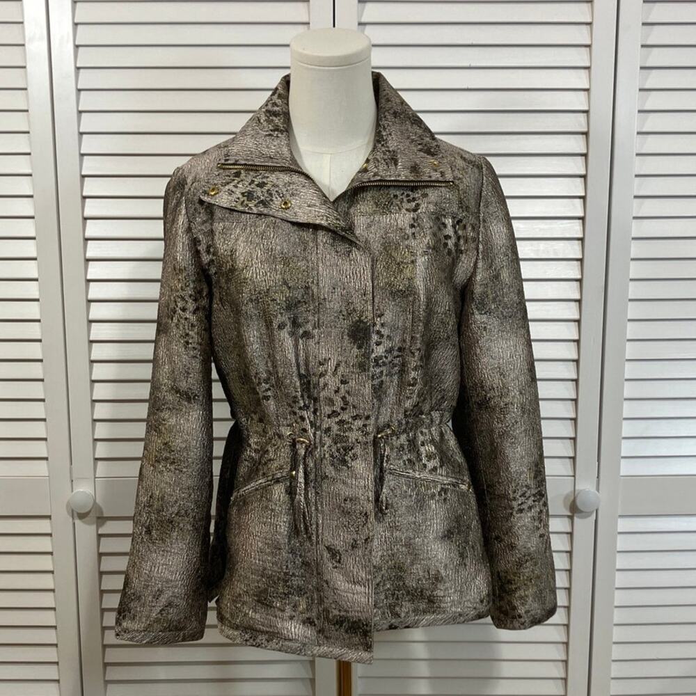 Joan Boyce Whimsigoth Metallic Leopard Drawstring Utility Relaxed Jacket XS